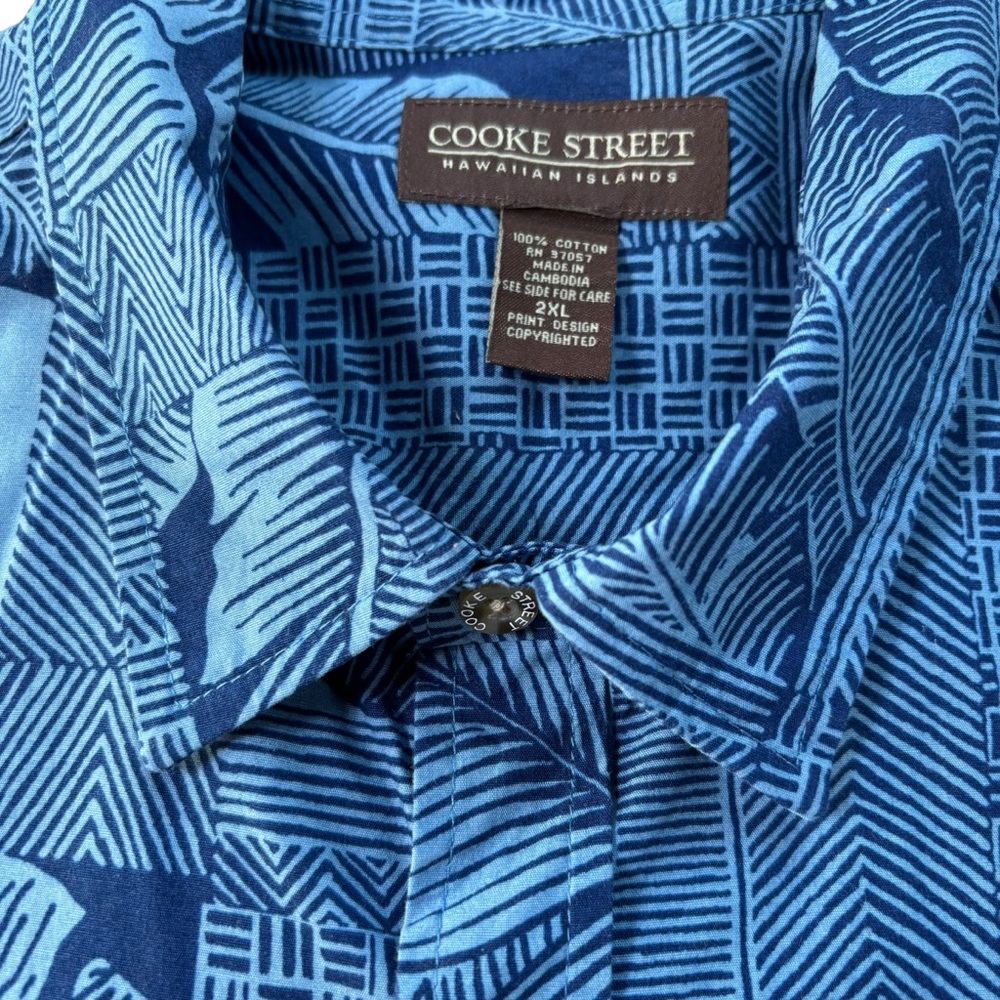 Cooke Street Men's 100% Cotton Short Sleeve Blue Hawaiian Aloha Shirt in 2XL